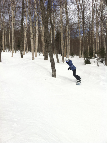 Boots in for a group picture from the Jay Peak Glades & Waves day camp adventurers!